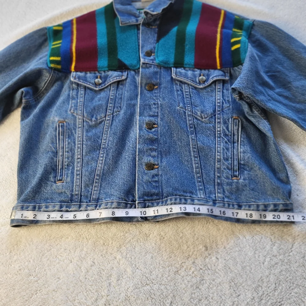 Margaz Vintage Native American Vibe Wool Blanket Denim Jacket Size Medium - Picture 9 of 11